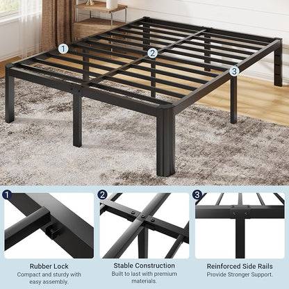 Allewie Metal Full Size Bed Frame, 14 Inch 3500LBS Heavy Duty Platform Bed with Rounded Corner & Under Bed Storage, No Box Spring Needed, Noise Free, Easy Assembly, Black