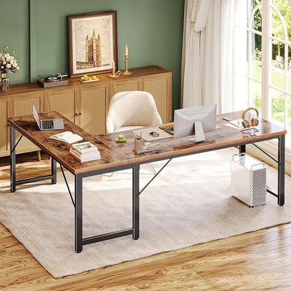 Huuger 63 Inch L Shaped Desk with 0.95 Inch Thicker Desktop, Reversible Computer Desk, Larger Corner Office Gaming Desk, Robust Metal Frame, for Home Office, Rustic Brown