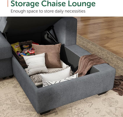 HONBAY Modular Sectional Sleeper Sofa with Pull Out Bed, U Shaped Sleeper Couches with Storage Chaise, 114'' Sleeper Sectional Sofas for Living Room, Apartment (Bluish Grey)