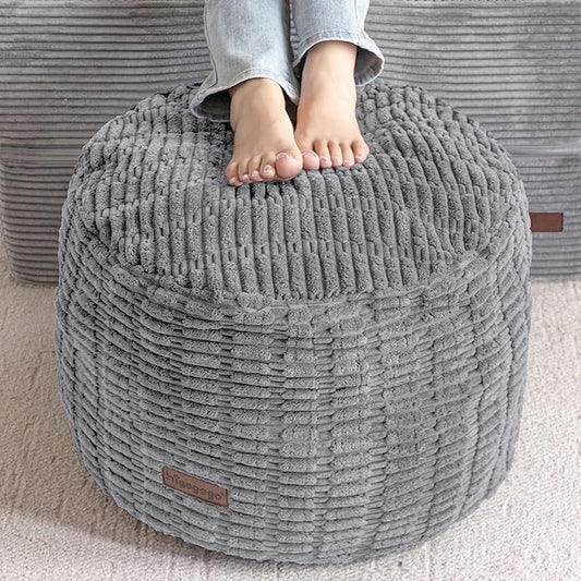 HIGOGOGO Pouf Ottoman Stuffed Round Modern Foam Filled Foot Rest Poufs for Living Room Chair Decorative 20 X 15 Inches Boho Relax Stool for Wedding Christmas Party, Light Grey