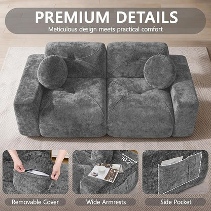 82" Modular Sectional Cloud Couch, Loveseat Sofa Boneless Couches, 2 Deep Seat Modern Comfy Velvet Sofa for Living Room, Bedroom, Apartment (Grey)