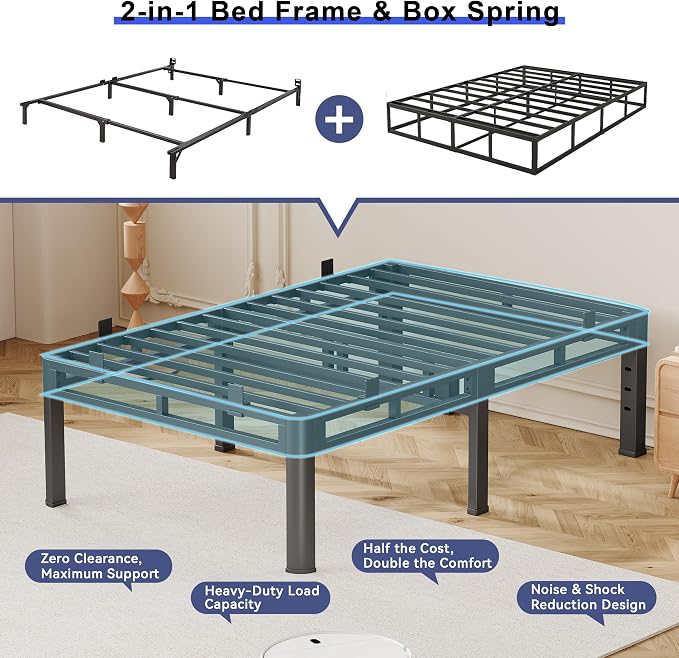22 Inch Bed Frames Twin, Double Layer Heavy Duty Metal Platform Bedframe, Bed Frames with Headboard Holes, Round Corner Legs, No Box Spring Needed, Easy Assembly