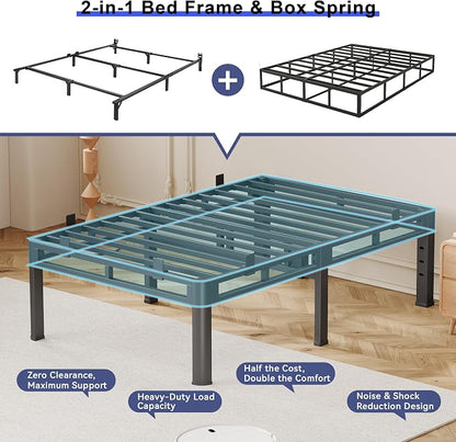 22 Inch Bed Frames Twin, Double Layer Heavy Duty Metal Platform Bedframe, Bed Frames with Headboard Holes, Round Corner Legs, No Box Spring Needed, Easy Assembly