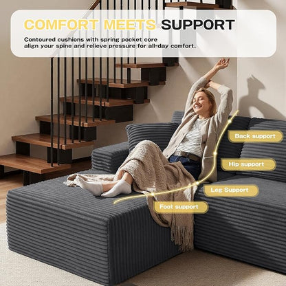 AUGOP 108" Sectional Couches for Living Room Modern Modular Sofa with L-Shape Couchs Upholstered Boneless Couch Deep Seat Sectional Couch with Chaise (Dark Grey, 108" Left Facing Chaise+2Seaters)