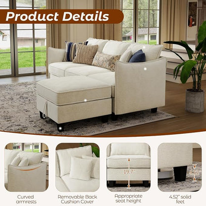 WorthFurni Modular Sectional Sofa L Shape Couches with Storage Ottoman and Washable Cushion Cover for Living Room, Apartment, Bedroom(Beige)