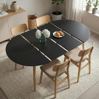 39”-70” Extendable Dining Room Table for 4 6 Mid Century Modern Oval Kitchen Table Solid Wooden Expandable Table for Dining Room Kitchen Living Room Office Black
