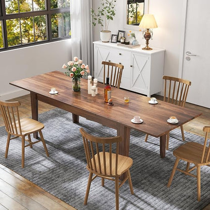 71"-106" Extendable Dining Table for 4-12 People, Space-Saving Extra Long Transformer Table with Extension Leaves Holder, Walnut