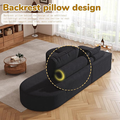 109" Modern Modular Curved L-Shaped Sofa, Chenille Upholstered Sectional Boneless Couch Set with 3 Pillows,Free Combination Sofa for Living Room (Black, 108.5" Right Lounge)