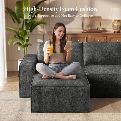 Vesgantti 114" Boneless Modular Sectional Sofa, Modern U Shaped 5 Seater Couch with 2 Ottoman & Deep Seat, Convertible Chenille Cloud Couches for Living Room, No Assembly Required, Dark Grey