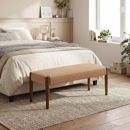 Usaint 42" End of Bed Bench, Modern Upholstered Bedroom Bench with Rubberwood Legs, Entryway Bench with Cushion, Dining Bench for Living Room, Bedroom, Orange with Walnut Leg