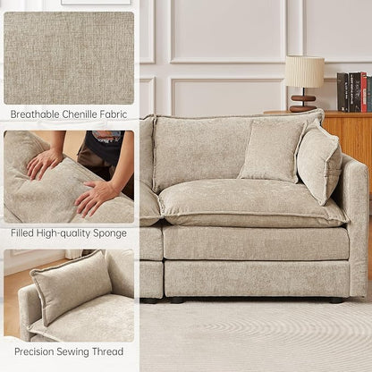 Modular Sectional Sofa, 147.2 Inch U Shaped Couch Set with Armrests, 4-Seater Comfy Cloud Couches with Movable Ottoman for Living Room Apartment, Coffee