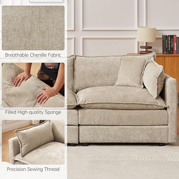 Modular Sectional Sofa, 77 Inch L Shaped Couch Set with Armrests, 2-Seater Comfy Cloud Couches for Living Room Apartment, Coffee