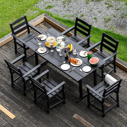 nalone 7-Piece Patio Dining Table Set, HDPE Outdoor Dining Sets with Table and 6 Chairs, Dining Furniture Set with Umbrella Hole (Black, 7 Pcs)