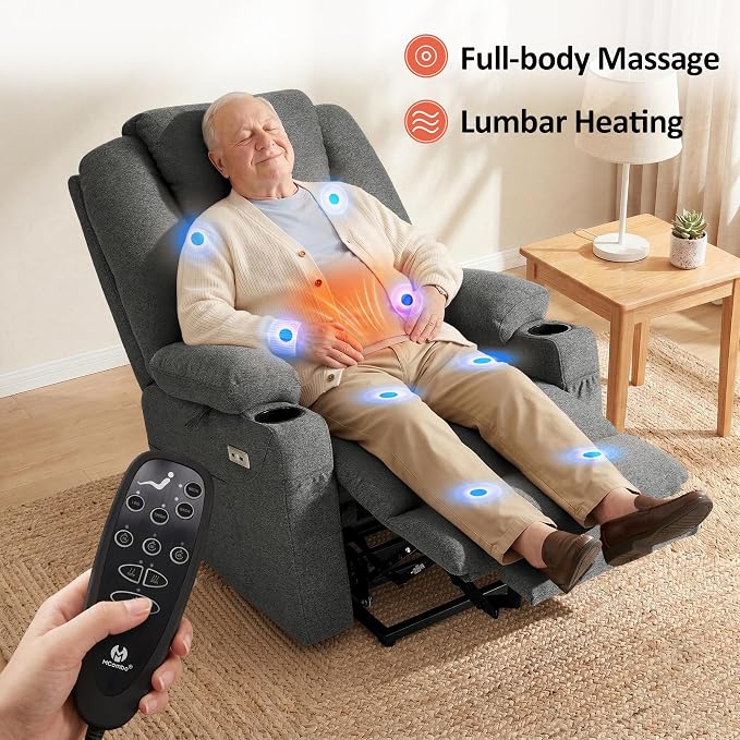 MCombo Power Lift Recliner Chair for Elderly R7510(Grey, Large-Wide) | Oversized for Big and Tall, Heat and Massage, USB& Type C Charging Port, FSC Certified