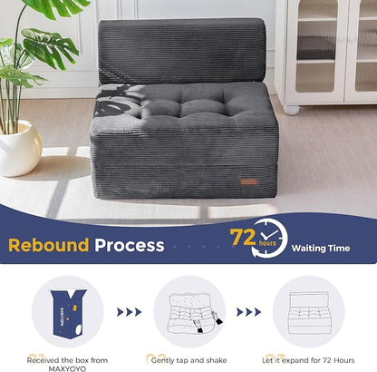 MAXYOYO 8" Folding Sofa Bed, Fold Out Chair Bed, Convertible Floor Sofa Couch, High-Density Foam Tufted Lounge Couch for Living Room Bedroom Dorm, Single, Dark Grey
