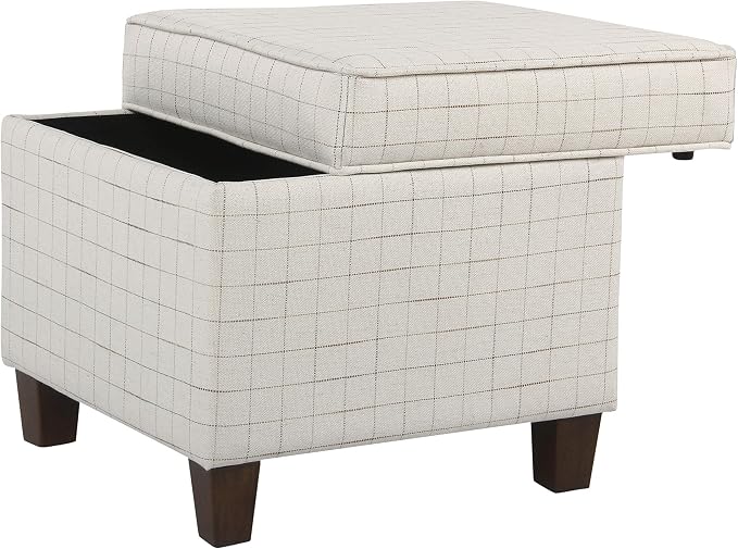 HomePop Home Decor | K7342-F2236 | Classic Square Storage Ottoman with Lift Off Lid | Ottoman with Storage for Living Room & Bedroom, Natural Windowpane, White Natural Stripes Large