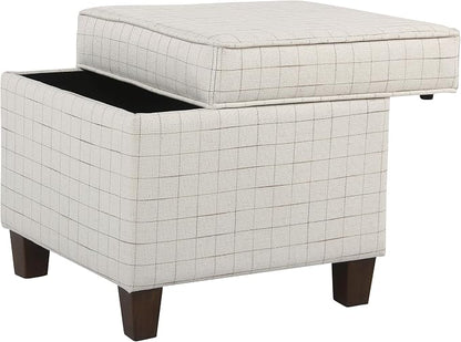 HomePop Home Decor | K7342-F2236 | Classic Square Storage Ottoman with Lift Off Lid | Ottoman with Storage for Living Room & Bedroom, Natural Windowpane, White Natural Stripes Large