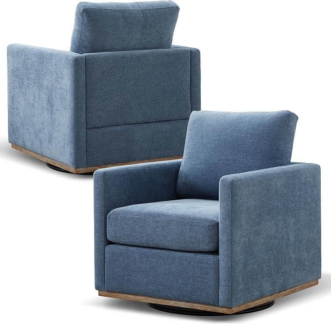 Aoiy & Wifon 30.7" W Swivel Accent Chair Set of 2, Mid Century Modern Swivel Chairs for Living Room, Comfy Small Accent Chair, Wavy Chenille, Blue