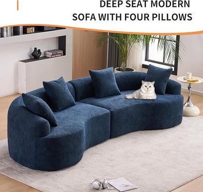 110.2" Curved Sectional Sofa,Luxury Wood Grain Chenille Fabric, Oversized Sectional Sofa,Compression Curved Couch for Living Room,No Assembly Needed (Blue, 110.2 Inch)