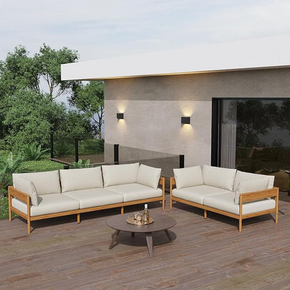 Acanva Modern Outdoor Patio Furniture Set, All-Weather Aluminium Conversation Sectional Sofa with Thick Cushions for Backyard, Garden, Porch, Couch, Beige
