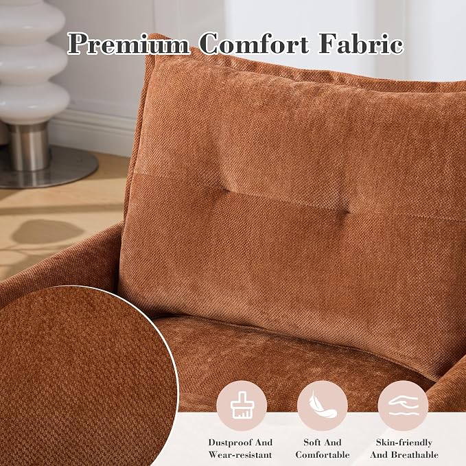 Swivel Accent Chair Set of 2, Modern Swivel Barrel Chair for Living Room, 360 Degree Comfy Square Accent Barrel Chair, Upholstered Sofa Armchair for Bedroom,Reading, Chenille, Brown