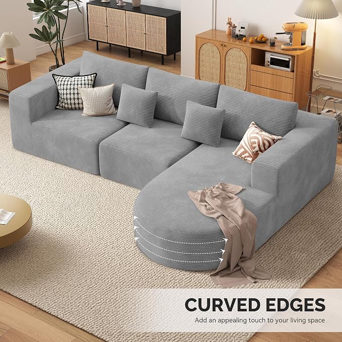 Boneless Couches for Living Room,Cloud Sectional Couch with L-Shape Chaise,Modern Modular Sofa with Deep Seat Upholstered Comfy Couches for Bedroom,No Assembly Required,1PCS