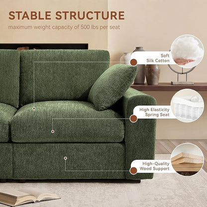 Ihanherry Cloud Sectional Couches for Living Room, 110" Large Modular Sectional Sofa with Wide Deep Seat, L Shaped Couch with Throw Pillow and Storage Ottoman, Green
