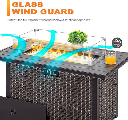NUU GARDEN 27.6'' x 11.7'' x 6.5" Rectangular Fire Pit Wind Guard, Transparent Tempered Glass, Polished Aluminum Brackets, 3M Anti-Slip Pads, Fit for Best Choice 52-inch Fire Table WG01