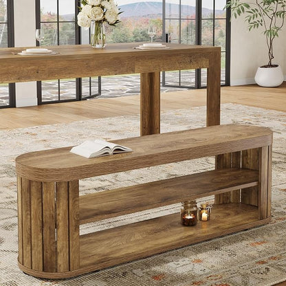 Tribesigns 47.2" Wooden Entryway Bench with 2-Tier Shoe Storage, Farmhouse Dining Bench with Adjustable Foot Pads, End of Bed Stool for Bedroom, Hallway, Living Room, Dining Room, Light Brown
