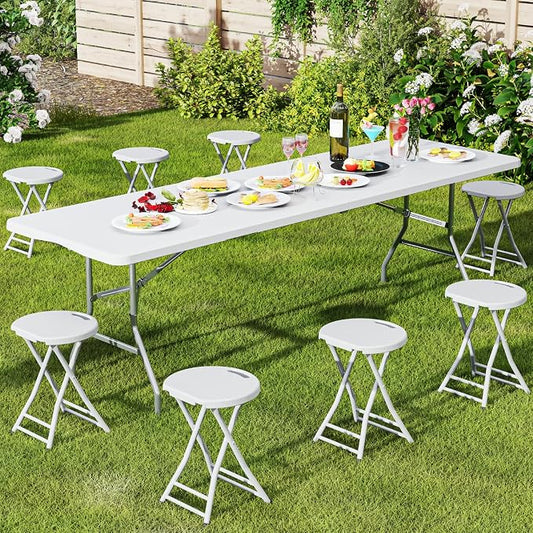 Folding Stool, 18 Inch Foldable Stool with Handle & Steel Frame, Pack of 20 Folding Bar Stools, 440lbs Sturdy Foldable Lightweight Metal Chair for Camping, Indoor and Outdoor, White