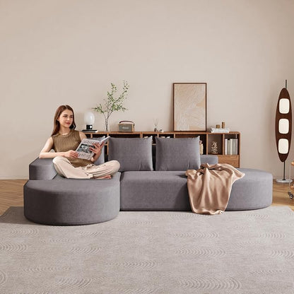 109" Modern Modular Curved L-Shaped Sofa, Chenille Upholstered Sectional Couch Set with 3 Pillows,Free Combination Sofa for Living Room (Grey, 108.5" Right Lounge)