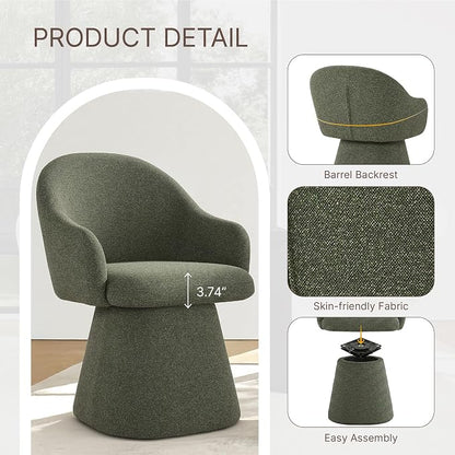 KISLOT Swivel Dining Chairs Set of 1, Upholstered Modern Barrel Dining Chairs with 360° Swivel Base, Chenille Velvet Fabric Accent Kitchen Chairs with Arms, Padded Dining Room Chairs, Green