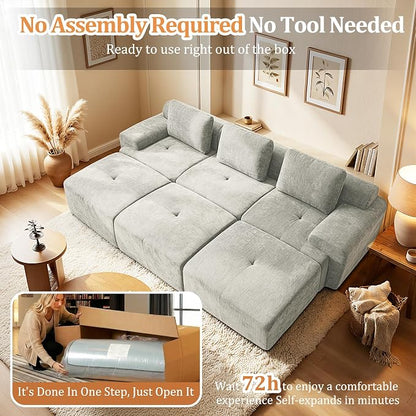 122" Oversized Boneless Couch, Comfort Cloud Sectional Couches for Living Room, Modular Sofa High Back & Extra Deep Seat, No Assembly, Soft Chenille Fabric (Light Grey, 122 inch-（3+3）)