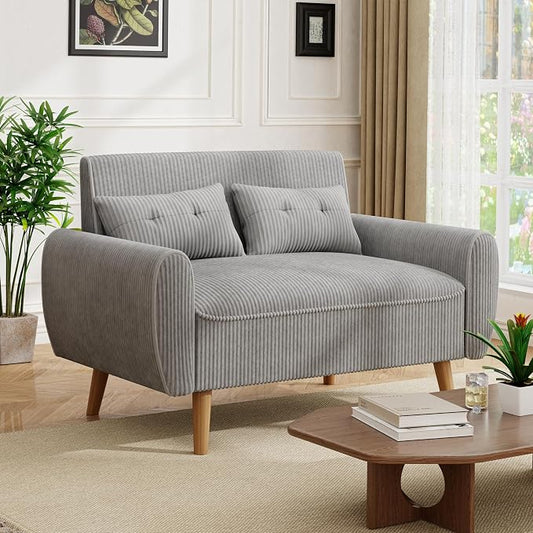 JAMFLY 47'' Small Loveseat Sofa, 2 Seat Compact Couch with Tapered Legs, Light Grey Upholstered Furniture, Solid Wood Frame, Comfy Foam Cushion, Easy Assembly for Small Spaces