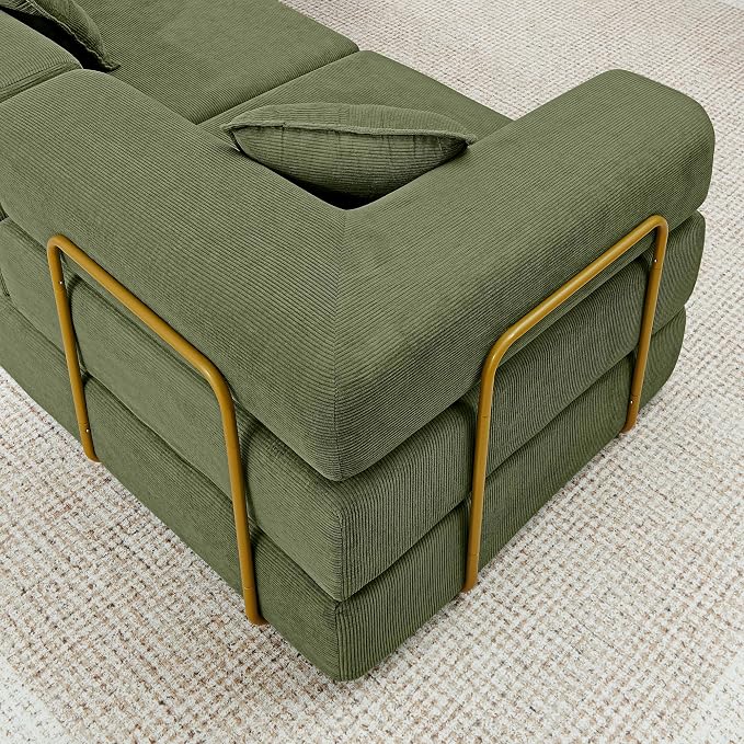 ivoros 108" Oversized Convertible Sleeper Sofa Bed, Corduroy L Shape Sectional Couch, Folding Sofa Bed with Fixed-Shape Frame, Modern Cloud Floor Mattress Couch, Modular Sofa for Living Room, Green