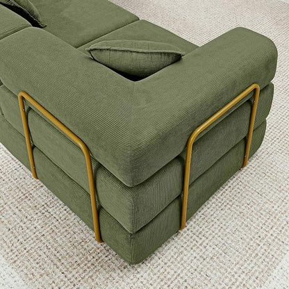 ivoros 108" Oversized Convertible Sleeper Sofa Bed, Corduroy L Shape Sectional Couch, Folding Sofa Bed with Fixed-Shape Frame, Modern Cloud Floor Mattress Couch, Modular Sofa for Living Room, Green