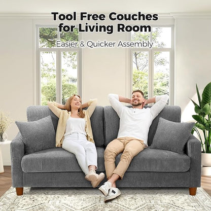 Kidirect 70in U Shaped Couch, Modular Sofa No Tool Assembly, Comfy Sectional Couches for Living Room 21in Deeper Seats, Corduroy Sofas for Living Room with 2 Pillows, Loveseat Sofa Set, Grey Couch
