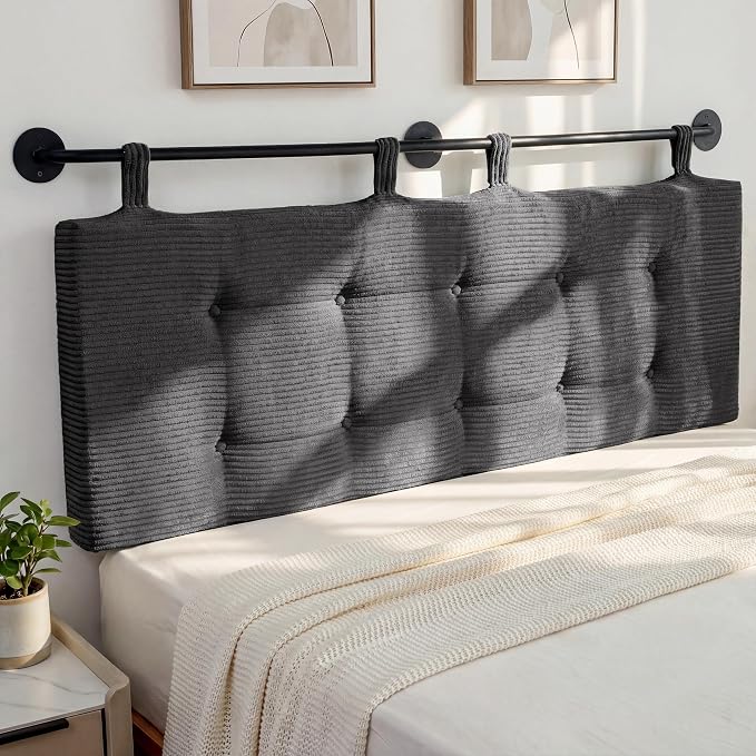 HIGOGOGO Wall Mounted Headboards for King Size Bed, Hanging Head Board Wall with Button Tufting, Adjustable Height Headboard for Bedroom,Darkgrey
