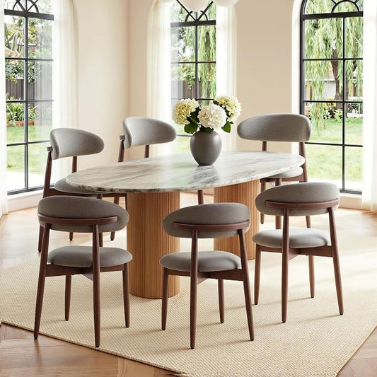COLAMY Mid-Century Modern Wooden Dining Chair Set of 6, Indoor Upholstered Kitchen Chairs with 2.6" Cozy Padded Seat, Walnut Finish Side Dining Chair, [Green]