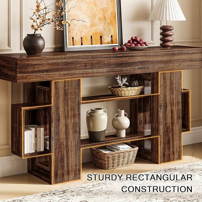 Einhomn 63 Inches Entryway Table, Wooden Console Table with Storage, Narrow Sofa Table Behind Couch, Farmhouse Long Entry Hallway Tables for Entrance, Foyer, Living Room, Rustic Brown