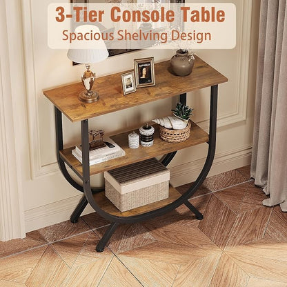 Trironsun 3 Tier Console Table with Storage 30" Height Entryway Table with Open Shelves Industrial Sofa Table Behind Couch for Living Room Hallway Entrance (Rustic Brown)