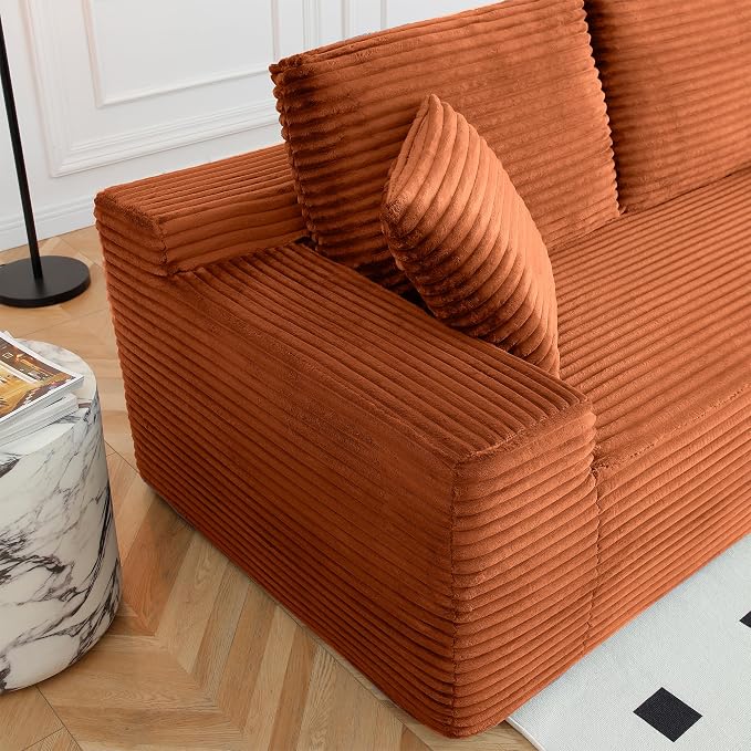 ivoros 125 Inch Modular Sectional Sofa Couch, Oversized Modern Cloud Couch for Living Room, U Shape Couches with 2 Ottomans, USB Ports and Cup Holders, Orange Corduroy Boneless Sofas, Sofa in a Box