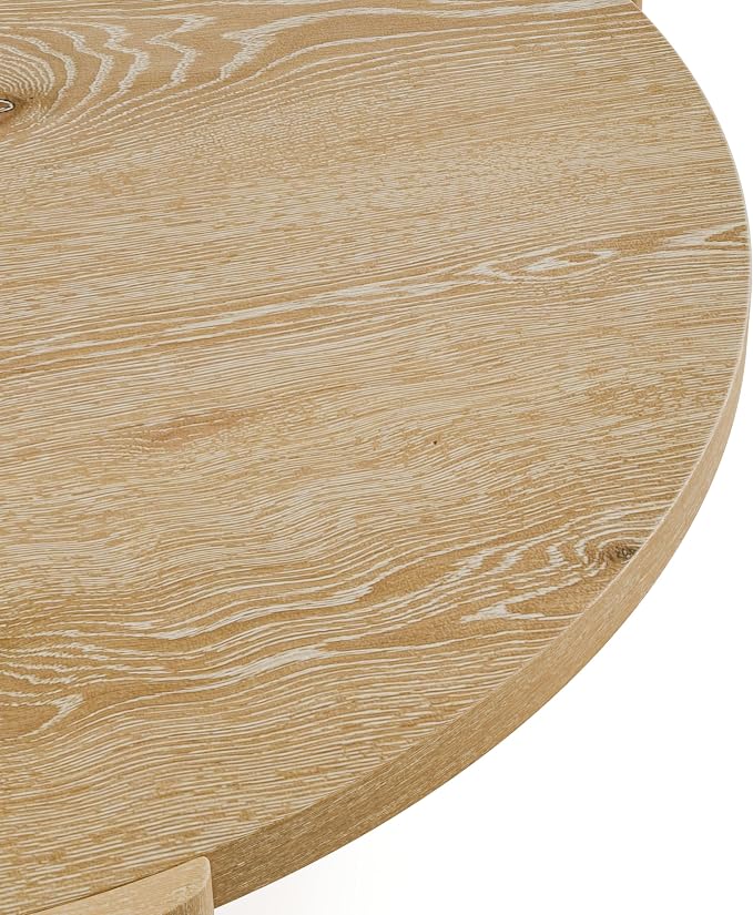 Furniture of America Carys 42” Round Coffee Table, Solid Rubberwood & Oak Veneer, Modern Wood Living Room Table with Plinth Base, Oak Finish