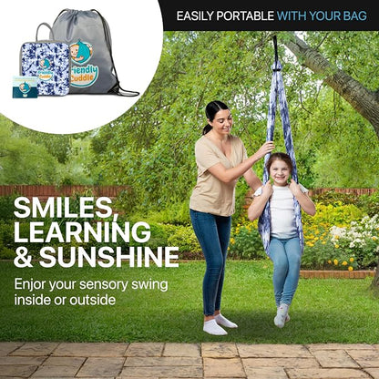Indoor Sensory Swing for Kids or Outdoor – Holds 300lbs, Double-Layer, & 360° Swivel, Calming Compression Therapy Swing Hammock for Kids & Adults with All Hardware – Sensory-Motor Toys & Gifts