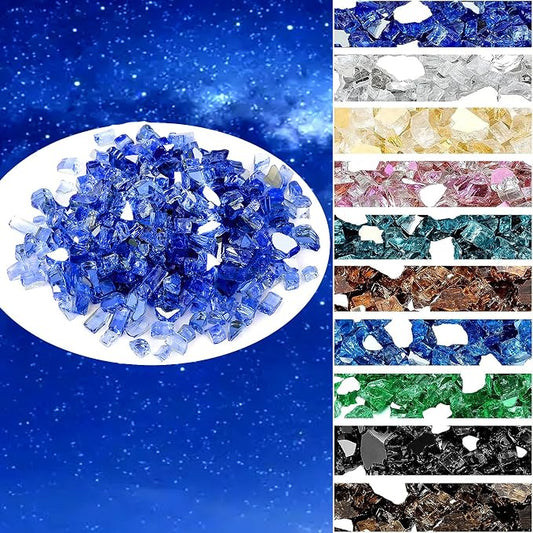 Onlyfire 10 lbs Fire Glass Rocks 1/4 Inch, Reflective Tempered Glass for Propane Fire Pit & Gas Fireplace, High Luster Firepit Glass Stones for Fire Table, Cobalt Blue (Multicolor Options Available)