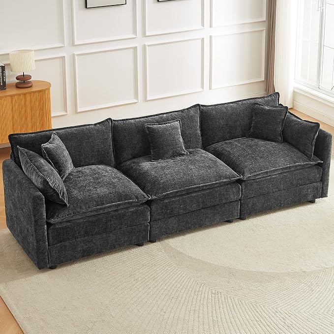 Modular Sectional Sofa, 112.2 Inch Rectangle Shaped Couch Set with Armrests, 3-Seater Comfy Cloud Couches for Living Room Apartment, Grey