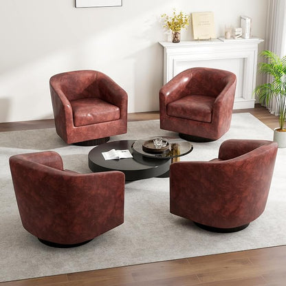 Swivel Barrel Accent Chair, Modern Round Faux Leather Arm Chair for Living Room, Bedroom, Comfy Club Reading Chairs for Adults