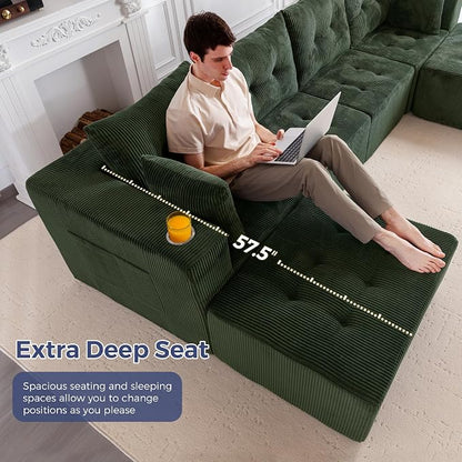 MAXYOYO 129.5" Modular Sectional Sofa Couch, U Shaped Modern Cloud Couch, Sofa in A Box, Tufted 6-Seat Boneless Lounger for Living Room, No Assembly Required, Dark Green