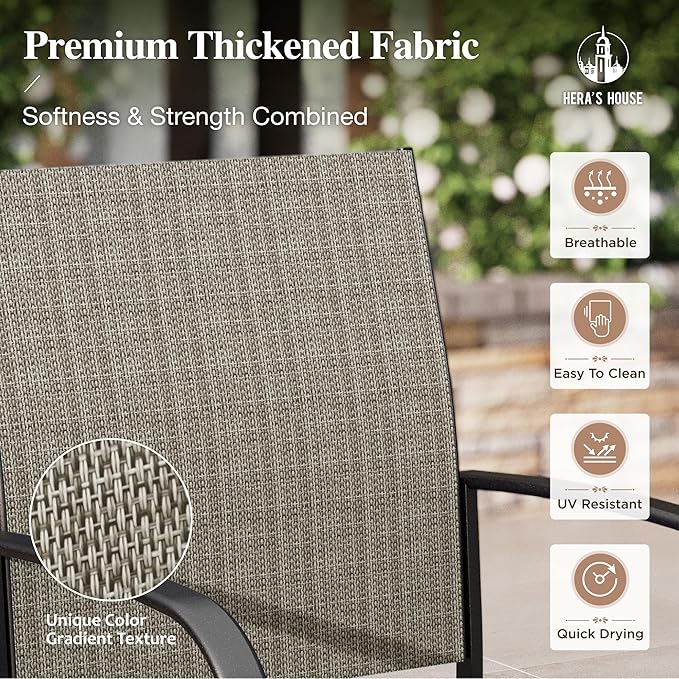 HERA'S HOUSE 7 PCS Patio Dining Set, All-Weather Outdoor Table Chairs Set, 6 x Patio Dining Chairs, Rectangular Metal Table with Umbrella Hole for Yard Garden Porch Deck (Brown)