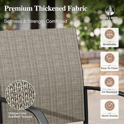HERA'S HOUSE 7 PCS Patio Dining Set, All-Weather Outdoor Table Chairs Set, 6 x Patio Dining Chairs, Rectangular Metal Table with Umbrella Hole for Yard Garden Porch Deck (Brown)